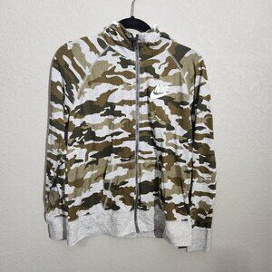 Nike Camo Full-Zip Hoodie Large Green & Gray Cotton Blend